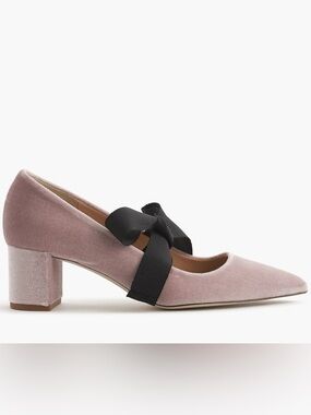 J. Crew Avery Velvet Block Heels with Grosgrain Ribbon Bow